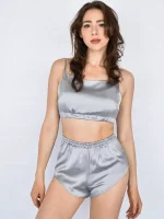 Шовкова піжама (топ на резинці та короткі шорти) - Зображення 5