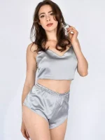 Шовкова піжама (топ та короткі шорти) - Зображення 3