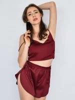 Шовкова піжама (топ та шорти з розрізами) - Зображення 7