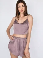 Шовкова піжама (топ та шорти з розрізами) - Зображення 5