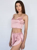 Шовкова піжама (топ та шорти з розрізами) - Зображення 3