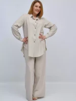 Жіночий лляний костюм бежевий - Зображення 2