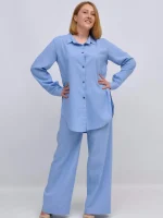Жіночий лляний костюм блакитний - Зображення 3