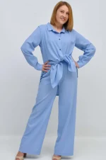 Жіночий лляний костюм блакитний - Зображення 2