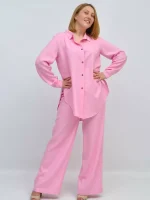 Жіночий лляний костюм рожевий - Зображення 4