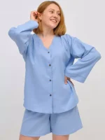 Жіночий костюм з льону блакитний - Зображення 3