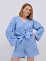 Жіночий костюм з льону блакитний - Зображення 2