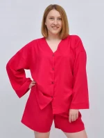 Жіночий костюм з льону малиновий - Зображення 2