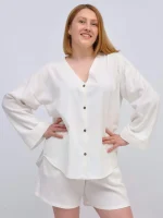 Жіночий костюм з льону молочний - Зображення 2