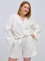 Жіночий костюм з льону молочний - Зображення 3